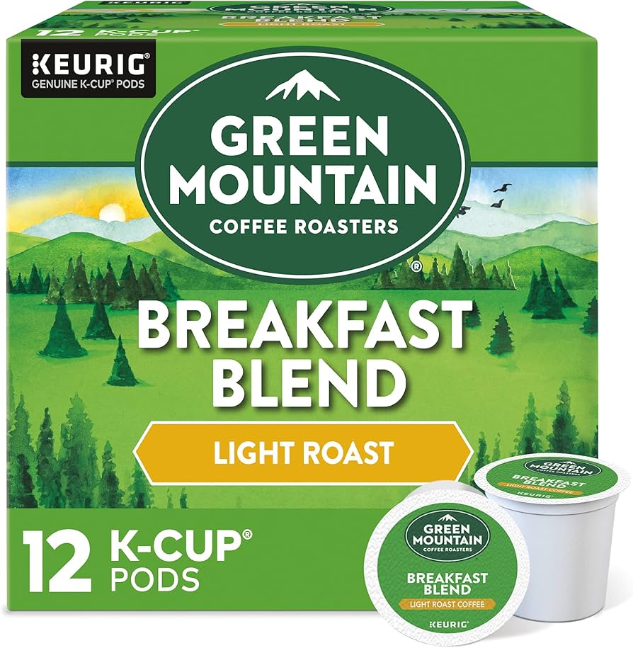 Green Mountain Coffee Roasters Breakfast Blend Single-Serve Keurig K-Cup Pods, Light Roast Coffee, 12 Count Green Mountain Coffee Roasters Breakfast Blend Single-Serve Keurig K-Cup Pods, Light Roast Coffee, 12 Count